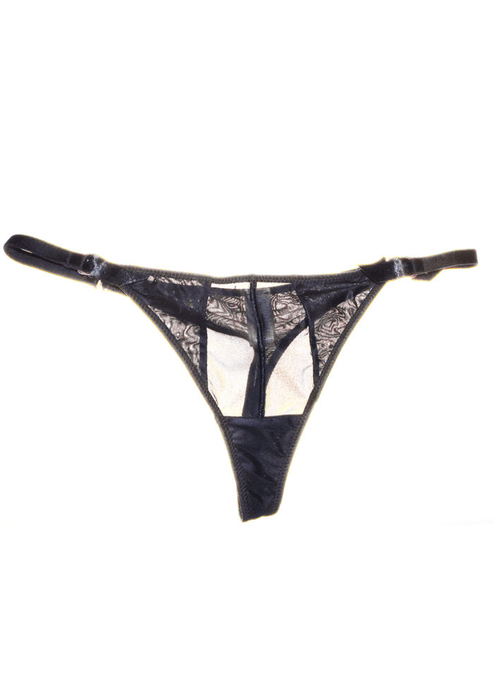 Lingerie de Luxe string microfibre bouton porte jarretelle